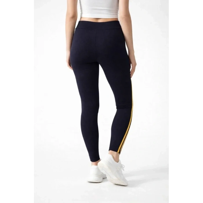 ikralı Yan arı Şeritli Detaylı Tayt  iyah