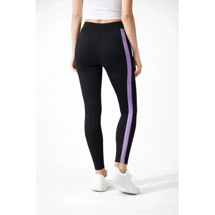 ikralı Yan ila Şeritli Detaylı Tayt  iyah