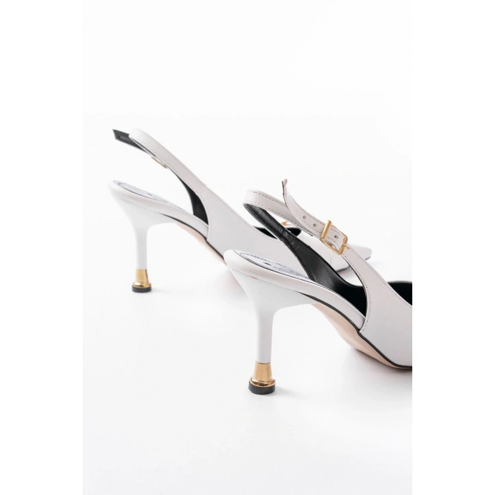 İNF-1151 Beyaz Günlük Arkası Açık Topuklu Bayan Ayakkabı