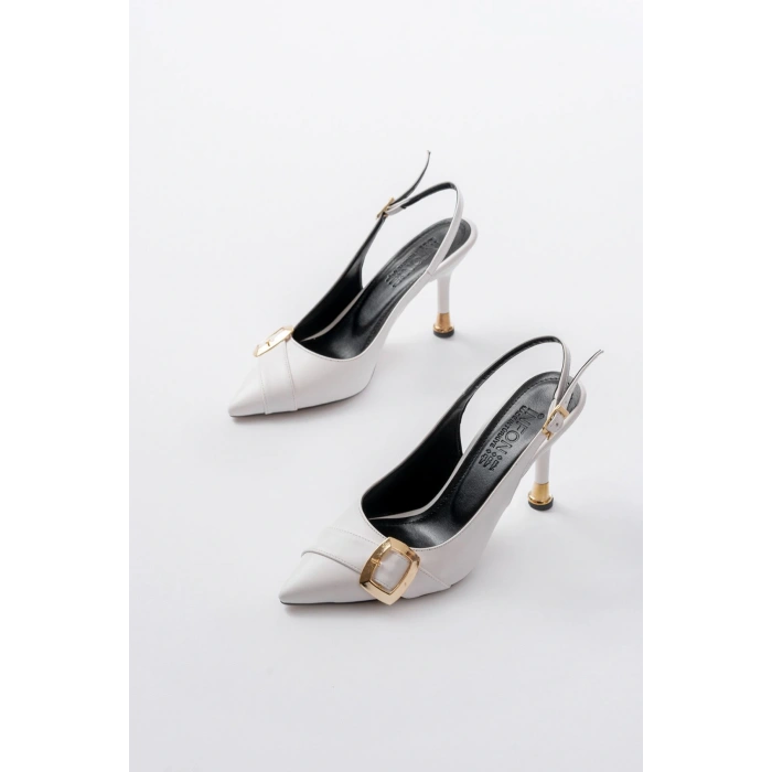 İNF-1151 Beyaz Günlük Arkası Açık Topuklu Bayan Ayakkabı