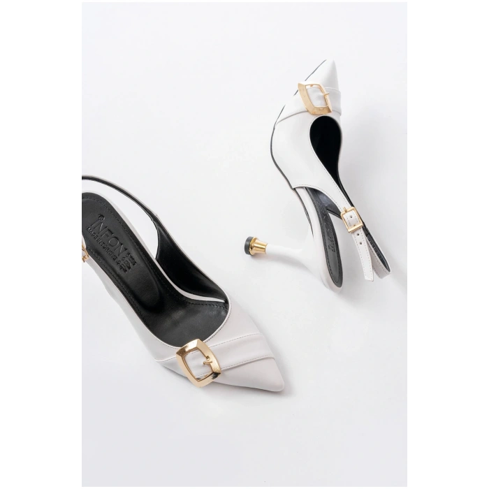 İNF-1151 Beyaz Günlük Arkası Açık Topuklu Bayan Ayakkabı