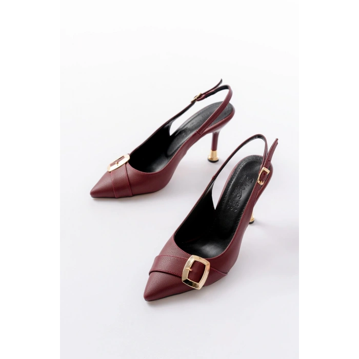 İNF-1151 Bordo Günlük Arkası Açık Topuklu Bayan Ayakkabı
