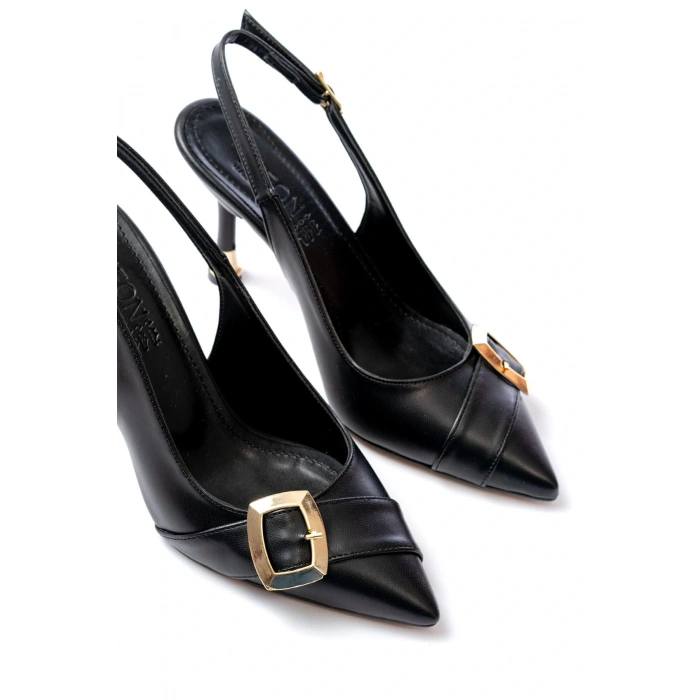 İNF-1151 Siyah Günlük Arkası Açık Topuklu Bayan Ayakkabı