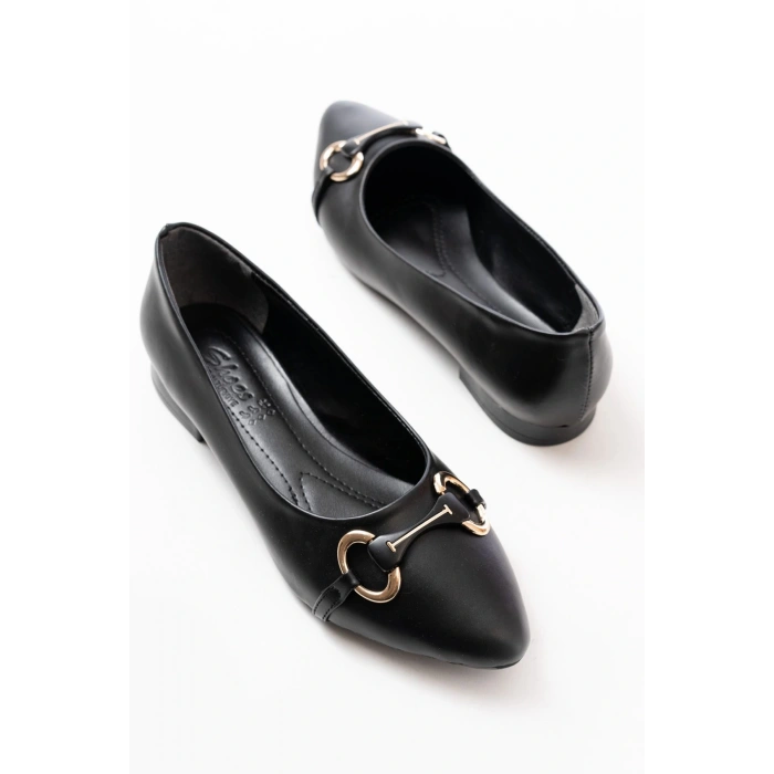 İNF-129 Siyah Günlük Taş Aksesuarlı Babet