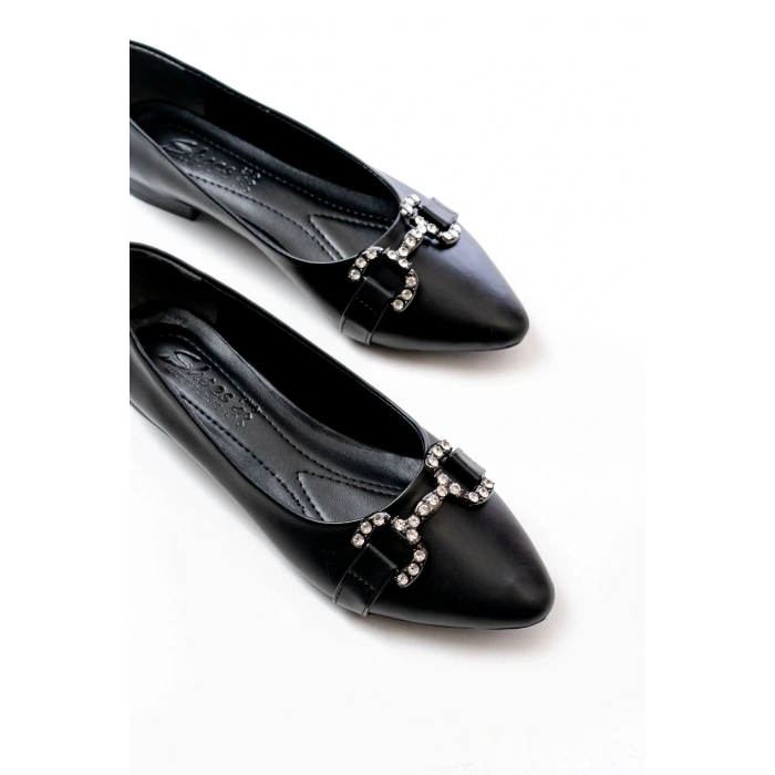 İNF-133 Siyah Taşlı Tokalı Günlük Kadın Babet