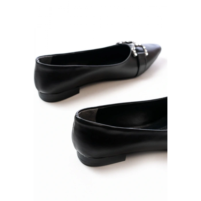 İNF-133 Siyah Taşlı Tokalı Günlük Kadın Babet