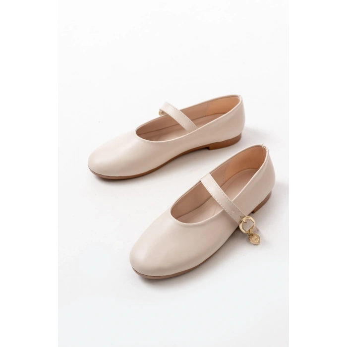 İNF-324 Bej Baretli Tokalı Günlük Kadın Babet