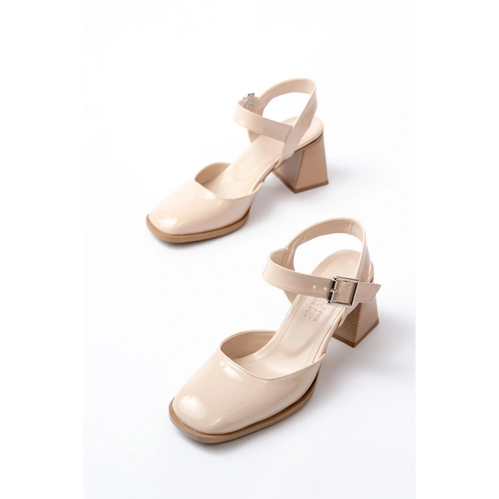 İNF-40450 Bej Rugan Günlük Arkası Açık Topuklu Bayan Ayakkabı