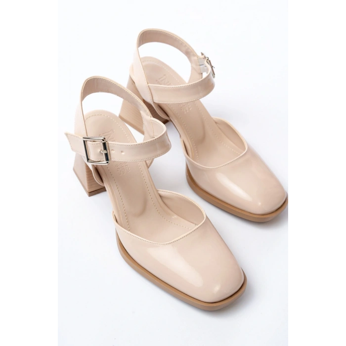 İNF-40450 Bej Rugan Günlük Arkası Açık Topuklu Bayan Ayakkabı