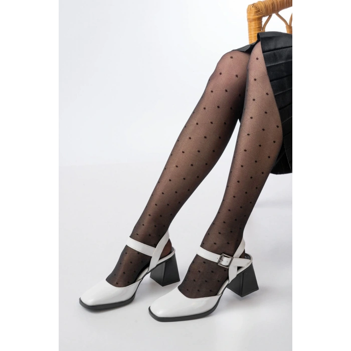 İNF-40450 Beyaz Rugan Günlük Arkası Açık Topuklu Bayan Ayakkabı