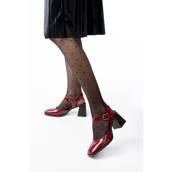 İNF-40450 Bordo Rugan Günlük Arkası Açık Topuklu Bayan Ayakkabı