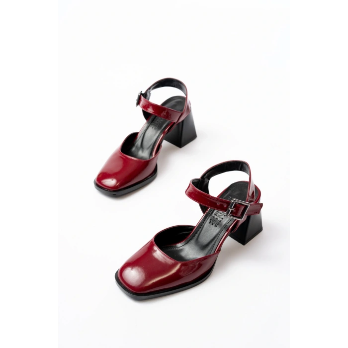 İNF-40450 Bordo Rugan Günlük Arkası Açık Topuklu Bayan Ayakkabı