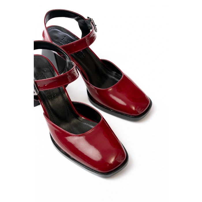 İNF-40450 Bordo Rugan Günlük Arkası Açık Topuklu Bayan Ayakkabı