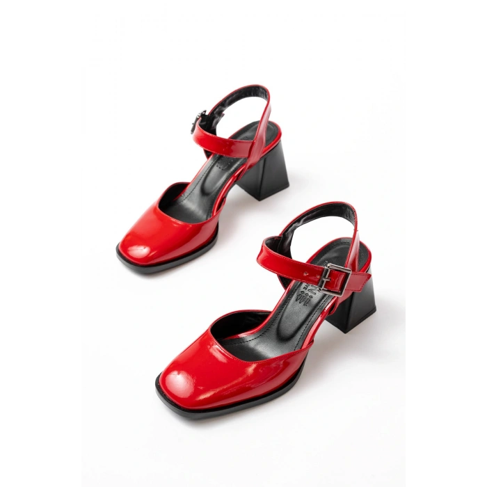 İNF-40450 Kırmızı Rugan Günlük Arkası Açık Topuklu Bayan Ayakkabı