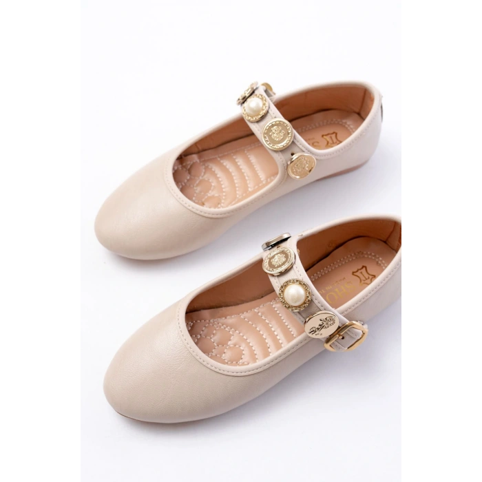 İNF-6363 Bej Baret Tokalı Günlük Bayan Ayakkabı