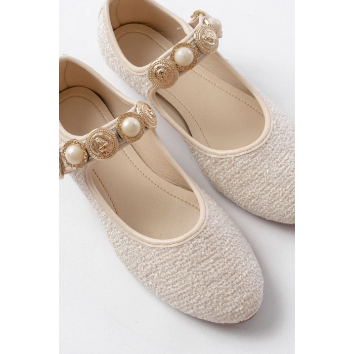 İNF-6363 Bej Havlu Desenli Baret Tokalı Günlük Bayan Ayakkabı