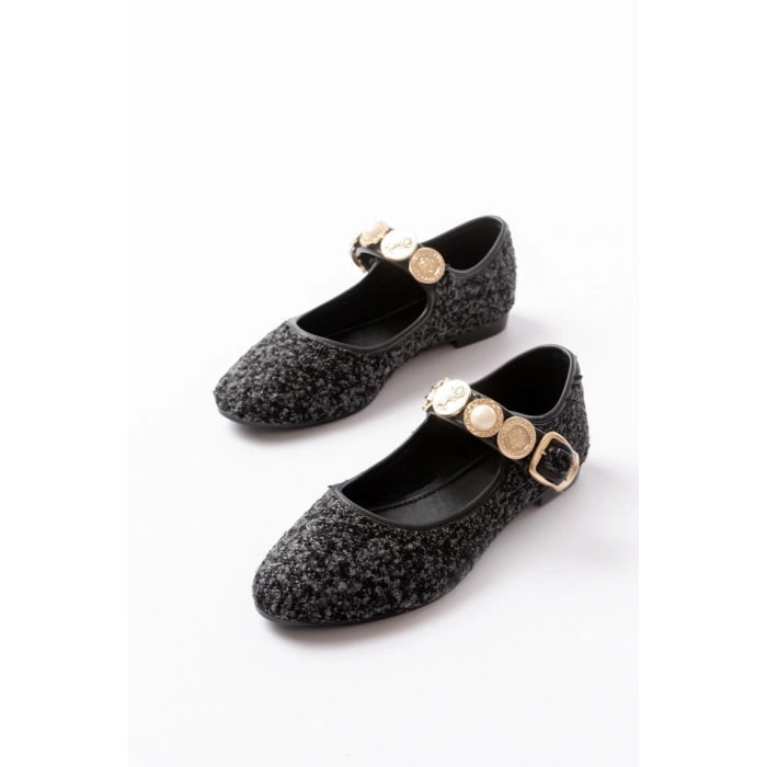 İNF-6363 Siyah Havlu Desenli Baret Tokalı Günlük Bayan Ayakkabı