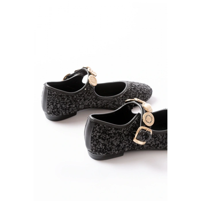 İNF-6363 Siyah Havlu Desenli Baret Tokalı Günlük Bayan Ayakkabı