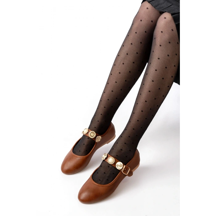 İNF-6363  Taba Baret Tokalı Günlük Bayan Ayakkabı