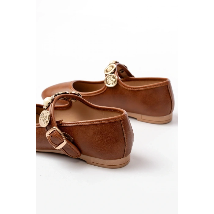 İNF-6363  Taba Baret Tokalı Günlük Bayan Ayakkabı