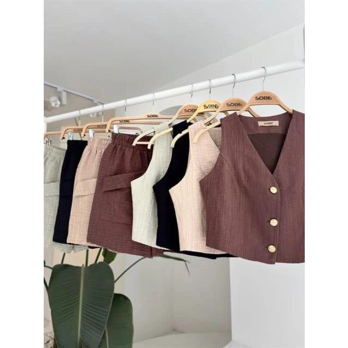 ini Yelekli Şortlu Keten Takım 1017608