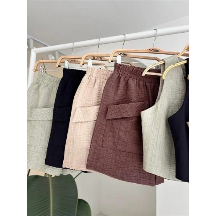 ini Yelekli Şortlu Keten Takım 1017608