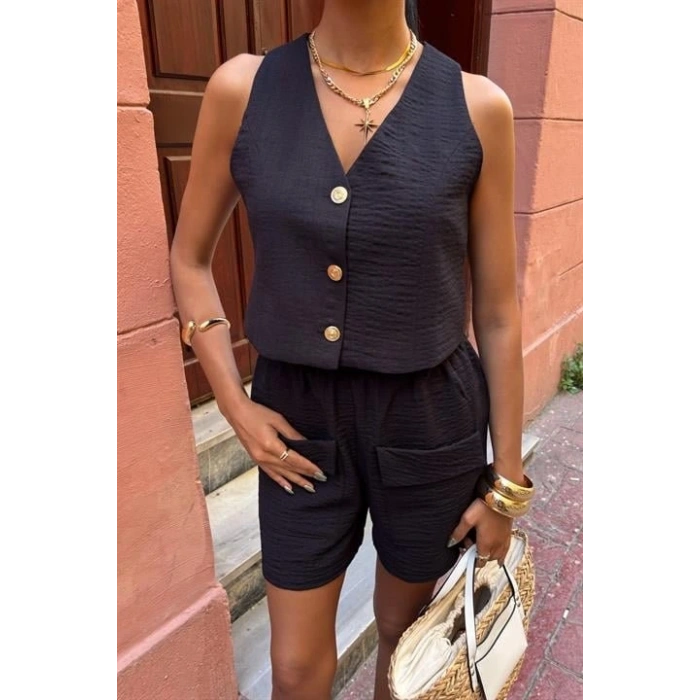 ini Yelekli Şortlu Keten Takım 1017608