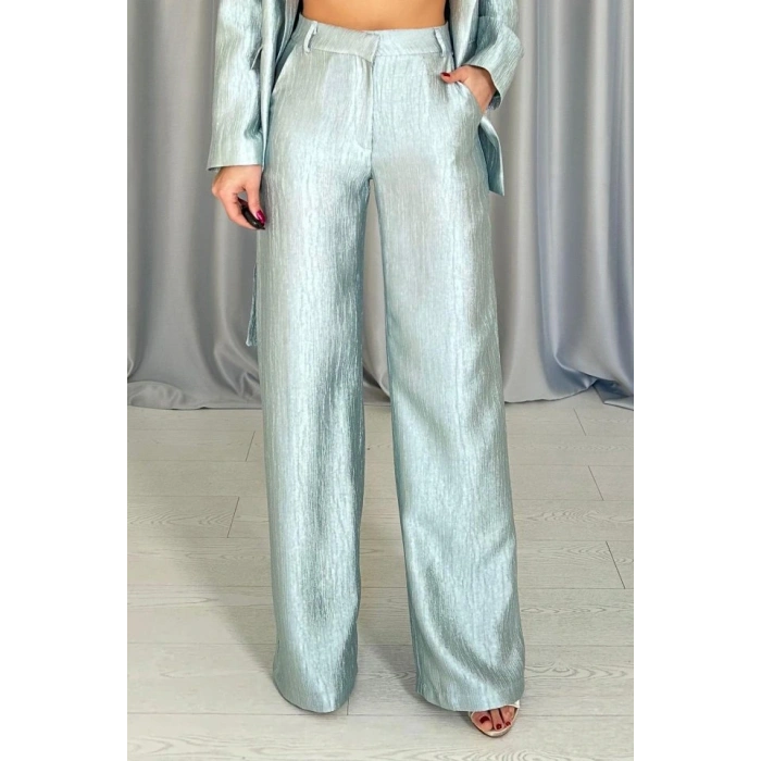 int Beli Kuşaklı Ceket Ve Pantolon Parlak Takım