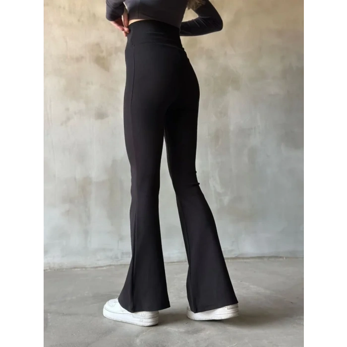İspanyol Paça Yüksek Bel Tayt  Siyah