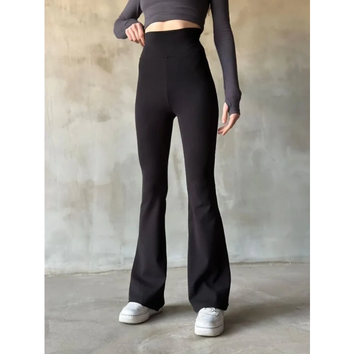 İspanyol Paça Yüksek Bel Tayt  Siyah