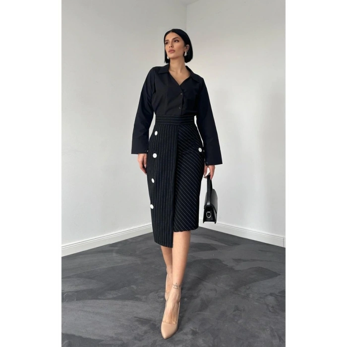 iyah Çizgili Poliviskon Etek