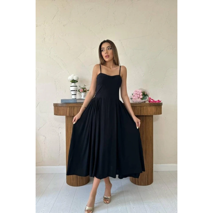 iyah Göğüs Kuplu Uzun Büzgülü Elbise