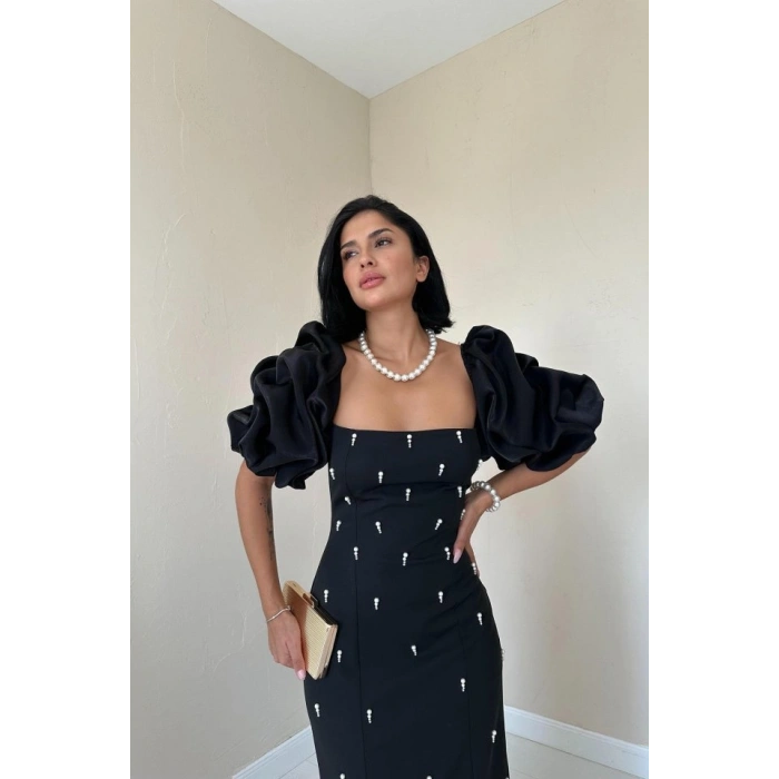 iyah İşlemeli Kolu Garnili Elbise