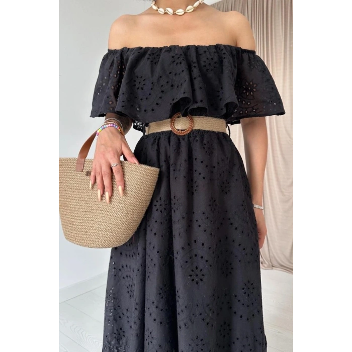 iyah Omzu Lastikli Brode Elbise