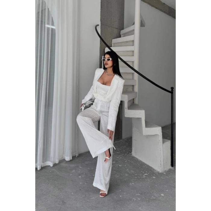 JAKARI BUZU TASARI DETAYI CEKETPANTOONBUZ 3 Ü TAKI  Beyaz