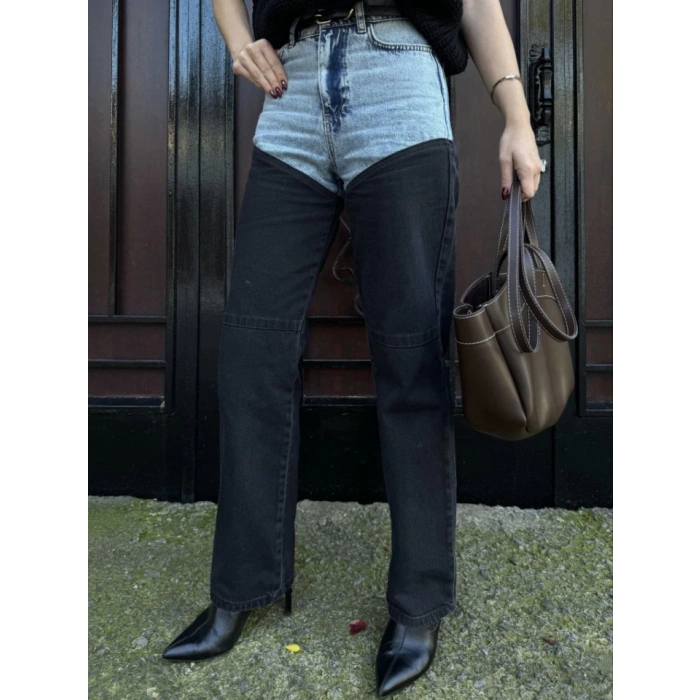 Jeans Kot Parçalı Palazzo Pantolon  iyah