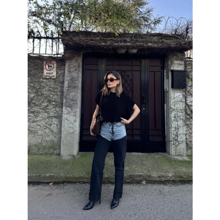 Jeans Kot Parçalı Palazzo Pantolon  iyah