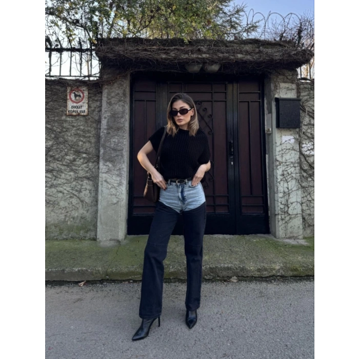 Jeans Kot Parçalı Palazzo Pantolon  iyah