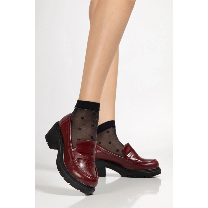 K-706 Bordo Kırışık Rugan Yüksek Tabanlı Loafer Ayakkabı