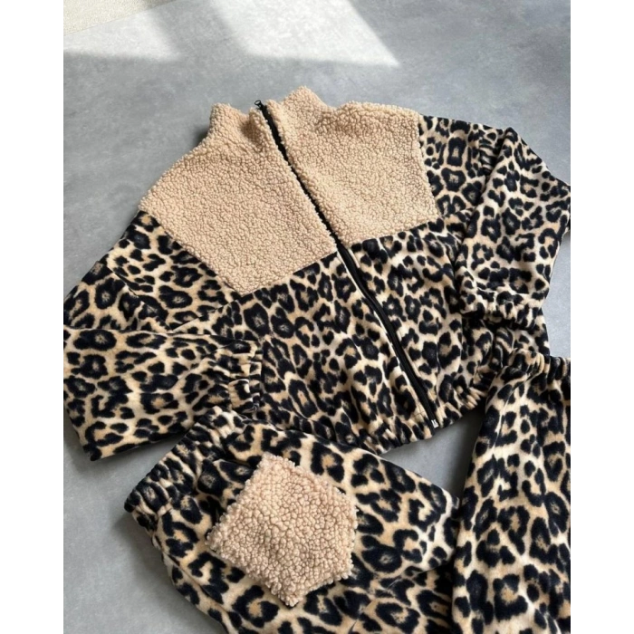 Kadın 3 Iplik Kumaş eopar Desenli Ikili Takım