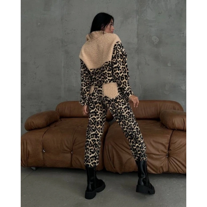 Kadın 3 Iplik Kumaş eopar Desenli Ikili Takım