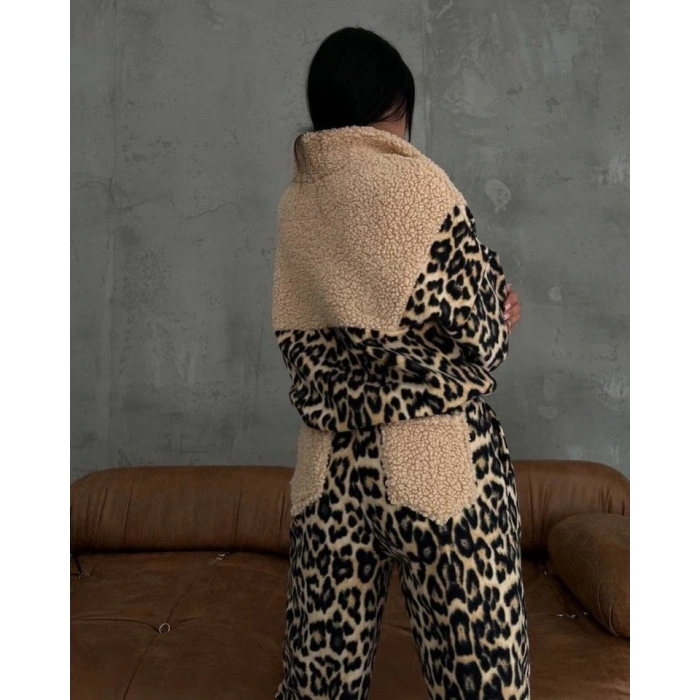 Kadın 3 Iplik Kumaş eopar Desenli Ikili Takım