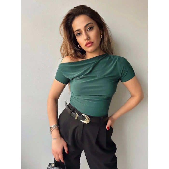 Kadın andy Kumaş Düşük Omuz Bluz