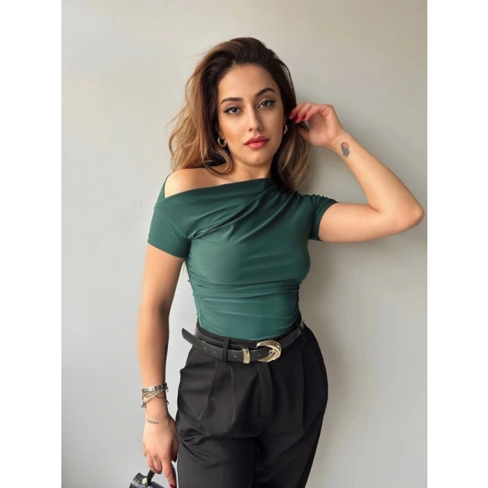 Kadın andy Kumaş Düşük Omuz Bluz