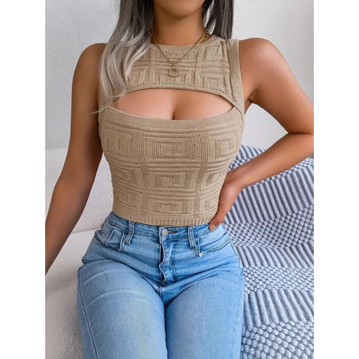 Kadın Askılı Bisiklet Yaka Güpüs Dekolteli Triko Crop Bluz