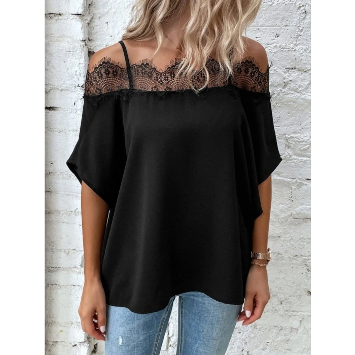 Kadın Askılı Dantel Janjan Krep Bluz