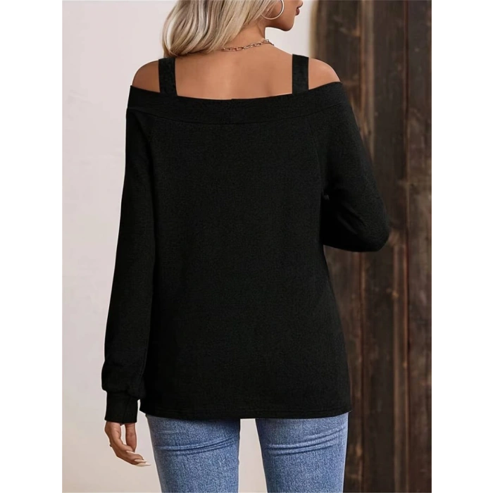 Kadın Askılı Iki Omuzu Açık Salaş Yün Viskon Bluz