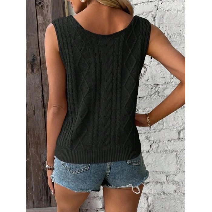 Kadın Askılı V Yaka örme Detay Triko Bluz