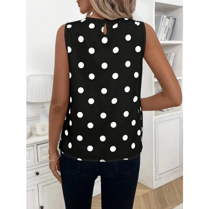 Kadın Askılı Yakası Büzgülü Puantiyeli Atlas Bluz