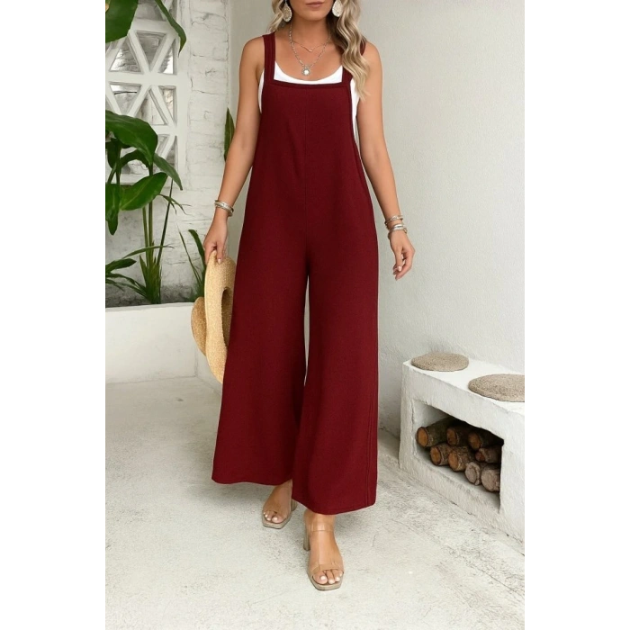 Kadın Askılı Yandan Fermuarlı Geniş Paçalı Valencia Tulum